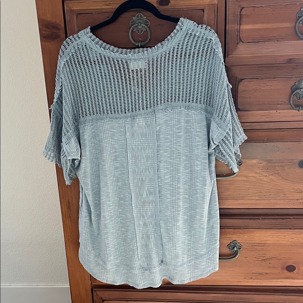 Very J Pale Blue V-Neck Crochet Sleeve Top - Picture 5 of 9